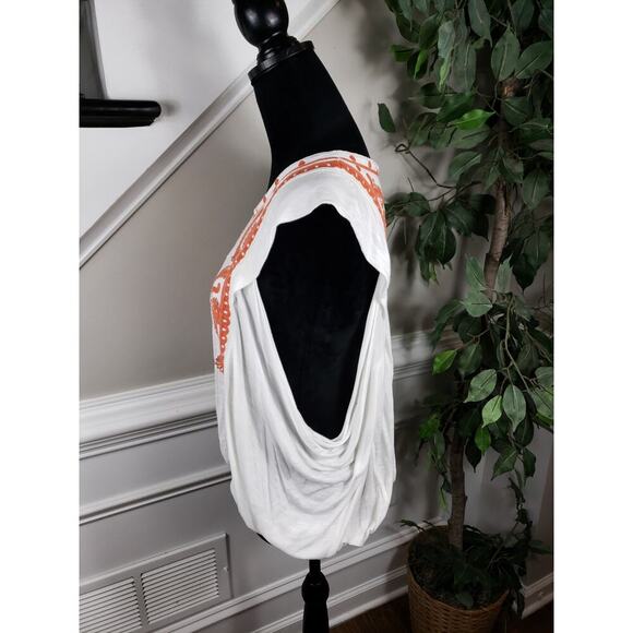Free People Top Women XS White Orange Embroidered Boho Keyhole Cotton - Picture 9 of 14